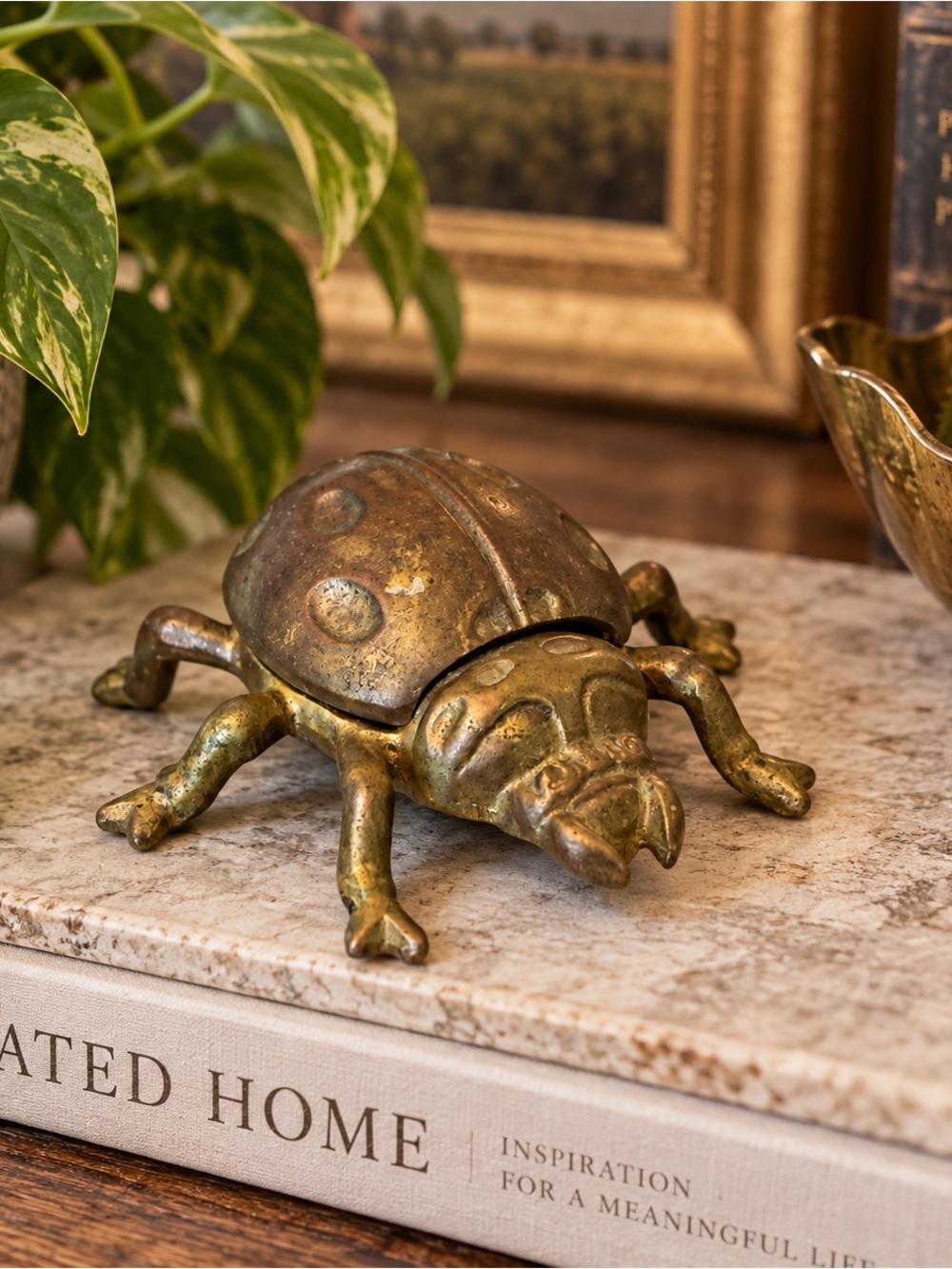 Antique Brass Ladybug Decorative Accent - Ash Tray